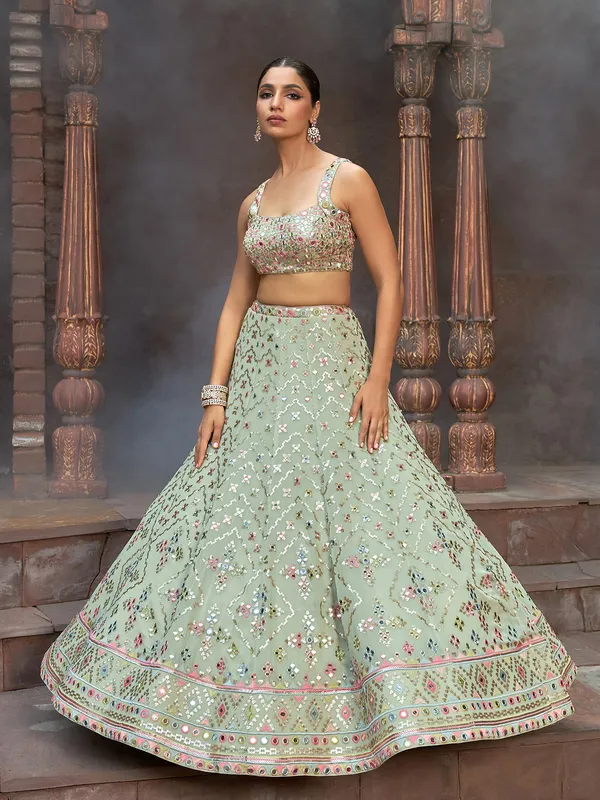 Pista green chic lehenga choli in georgette