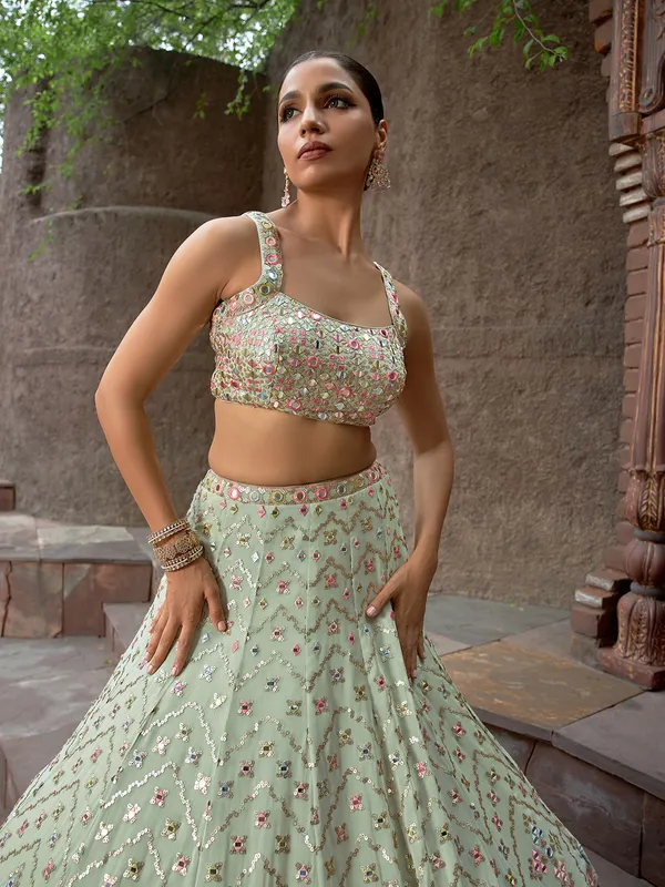 Pista green chic lehenga choli in georgette