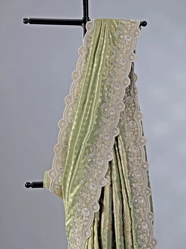 Pista green chiffon saree with zari work