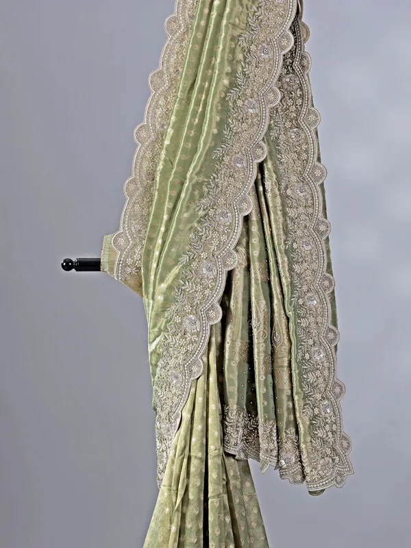 Pista green chiffon saree with zari work
