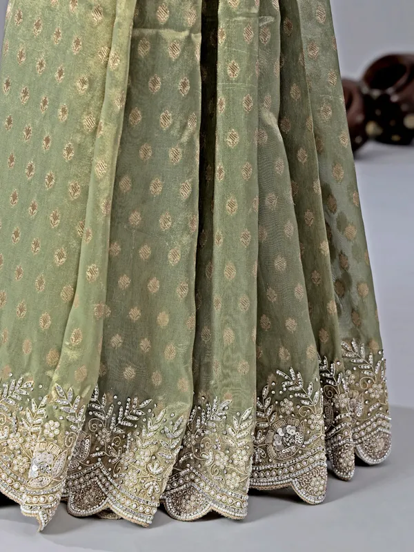 Pista green chiffon saree with zari work