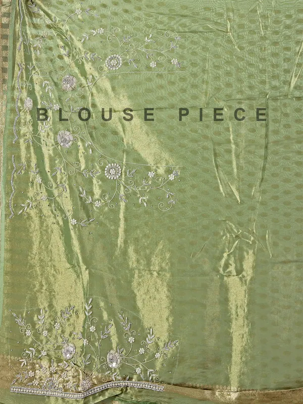 Pista green chiffon saree with zari work