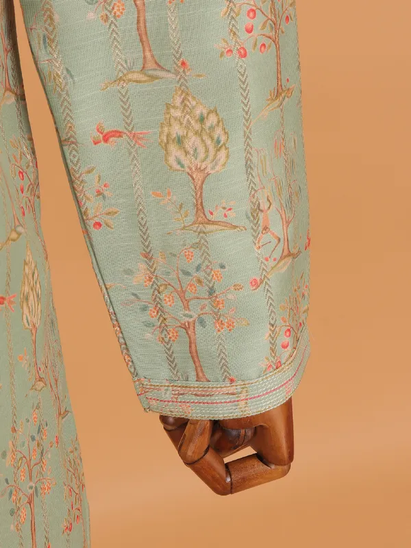 Pista green cotton festive kurta set for men