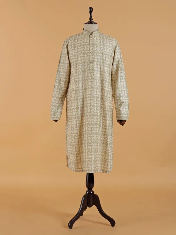 Pista green cotton festive wear kurta set for men