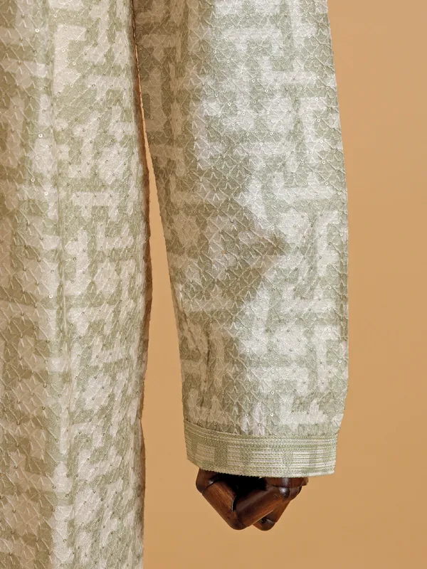 Pista green cotton festive wear kurta set for men