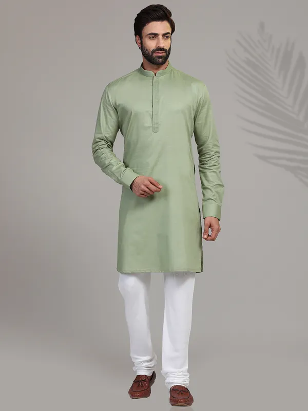 Pista green cotton  Men Kurta pajama