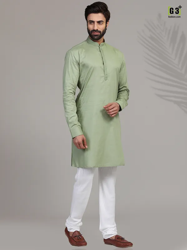 Pista green cotton kurta suit