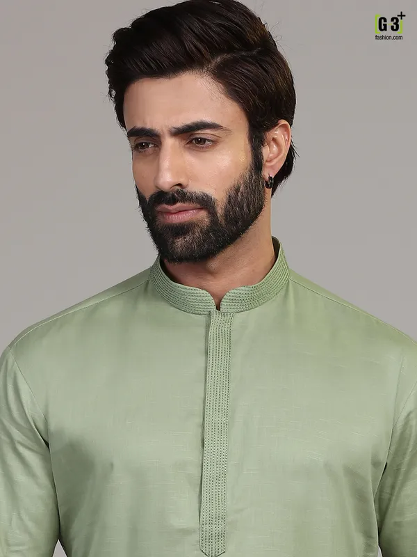 Pista green cotton kurta suit