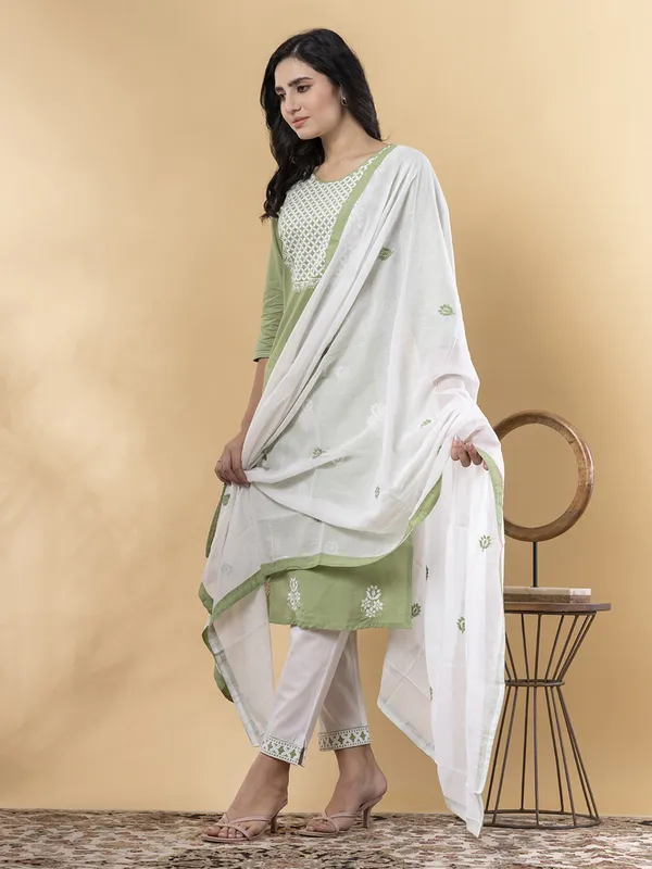Pista green cotton kurti set for women