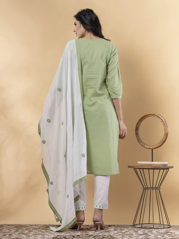 Pista green cotton kurti set for women