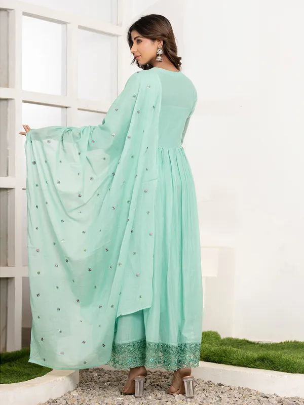 pista green cotton kurti set with dupatta