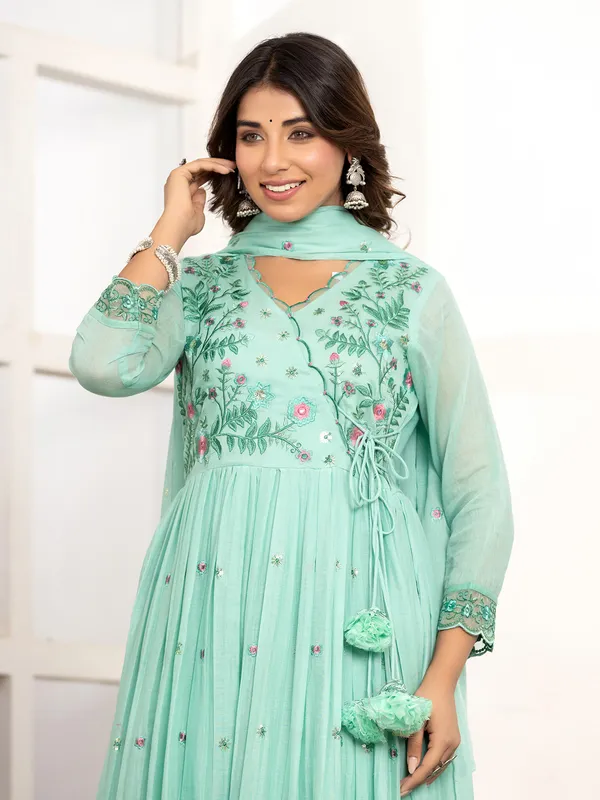 pista green cotton kurti set with dupatta