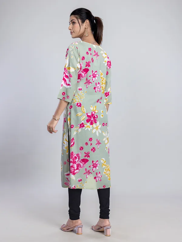 Pista green cotton printed kurti for women