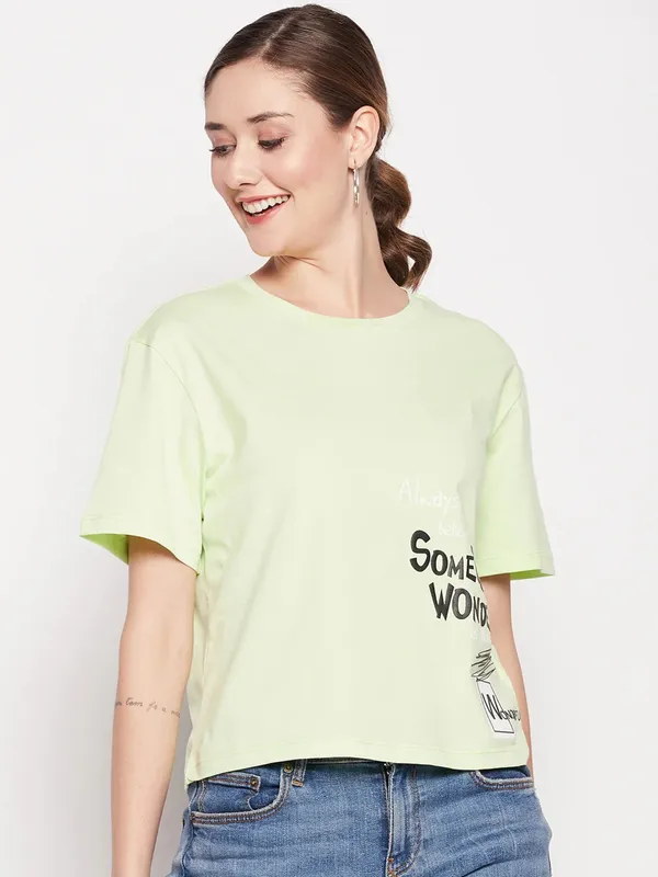 Pista green cotton printed top