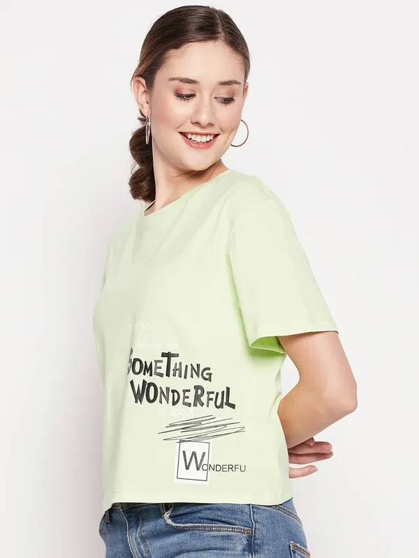Pista green cotton printed top