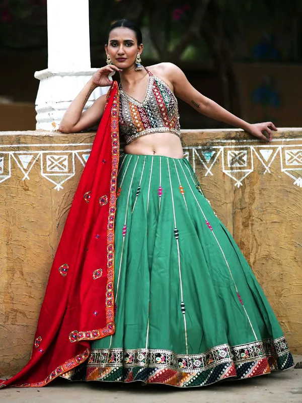 Pista green cotton silk chaniya choli for navratri