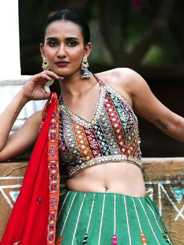 Pista green cotton silk chaniya choli for navratri