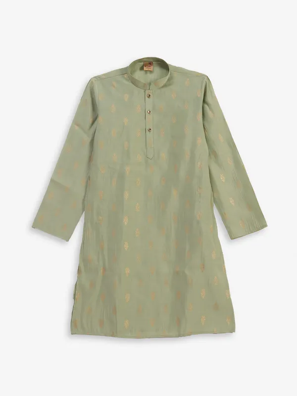 Pista green cotton silk kurta suit for boys
