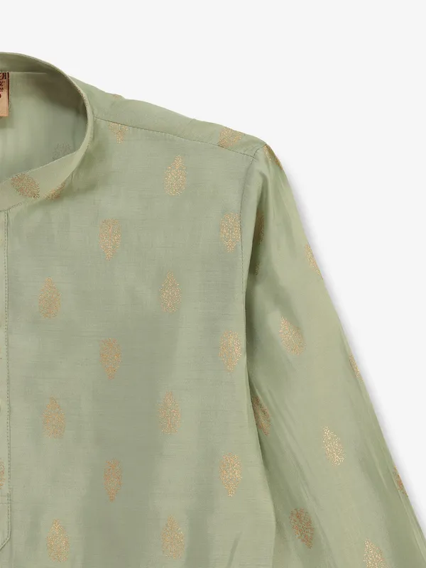 Pista green cotton silk kurta suit for boys