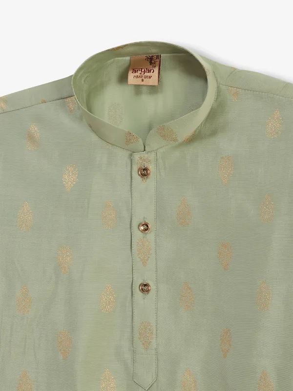 Pista green cotton silk kurta suit for boys