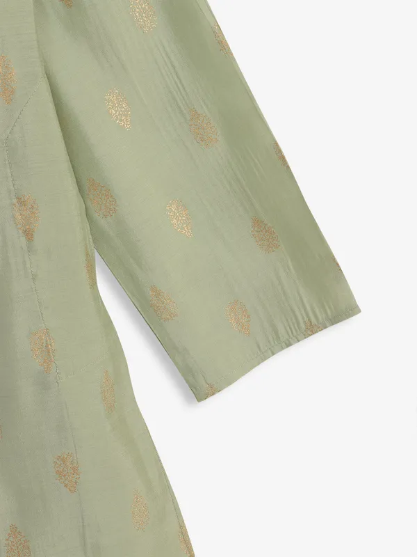 Pista green cotton silk kurta suit for boys