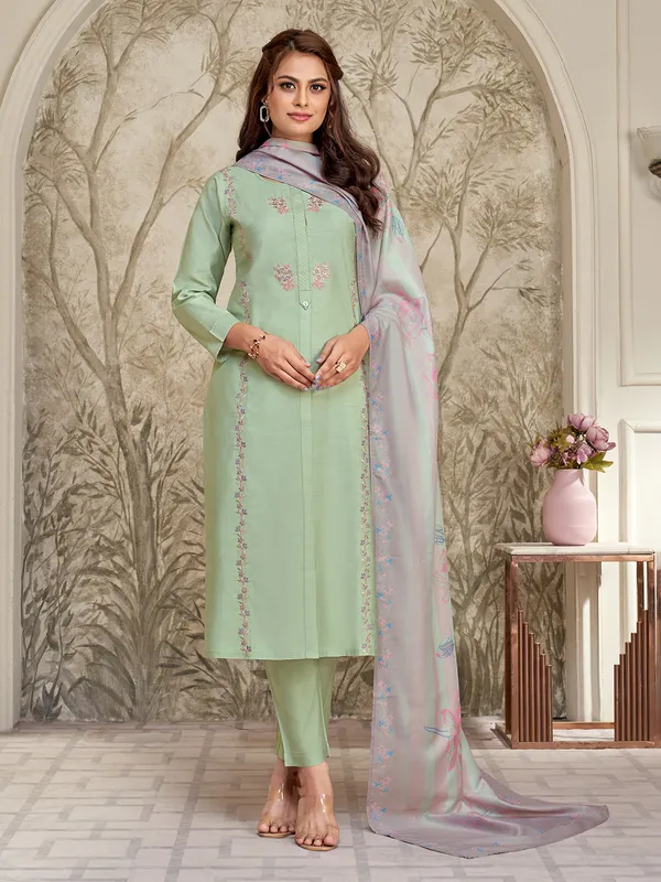 Pista green cotton silk salwar suit with dupatta