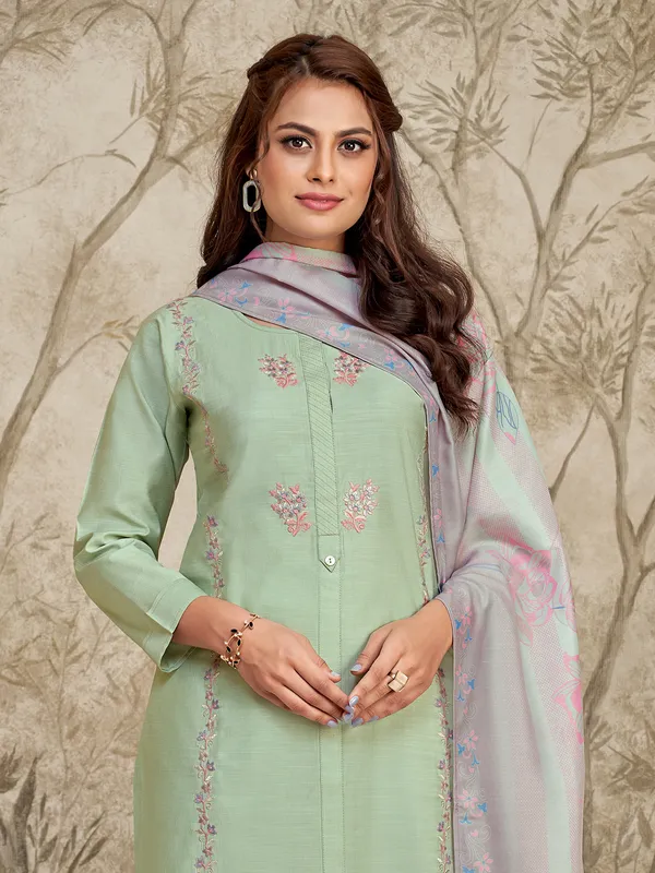 Pista green cotton silk salwar suit with dupatta