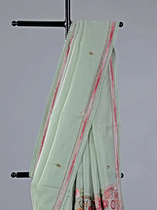 Pista green cotton silk saree with thread weaving