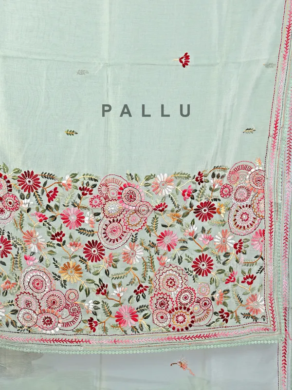 Pista green cotton silk saree with thread weaving