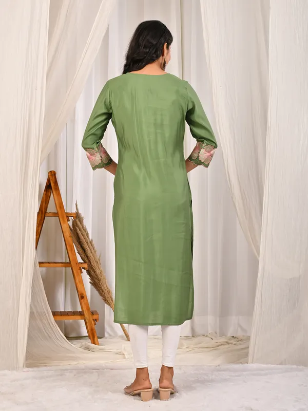 Pista green cotton silk V neck latest kurti