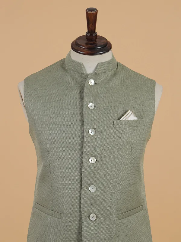 Pista green cotton waistcoat for men