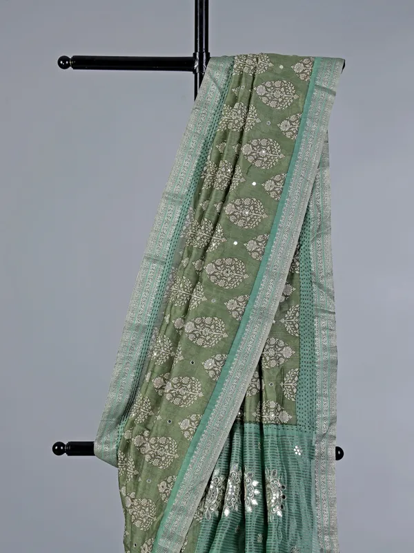 Pista green cotton wedding wear saree for women