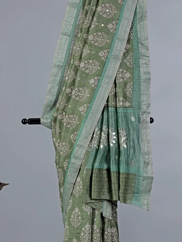 Pista green cotton wedding wear saree for women
