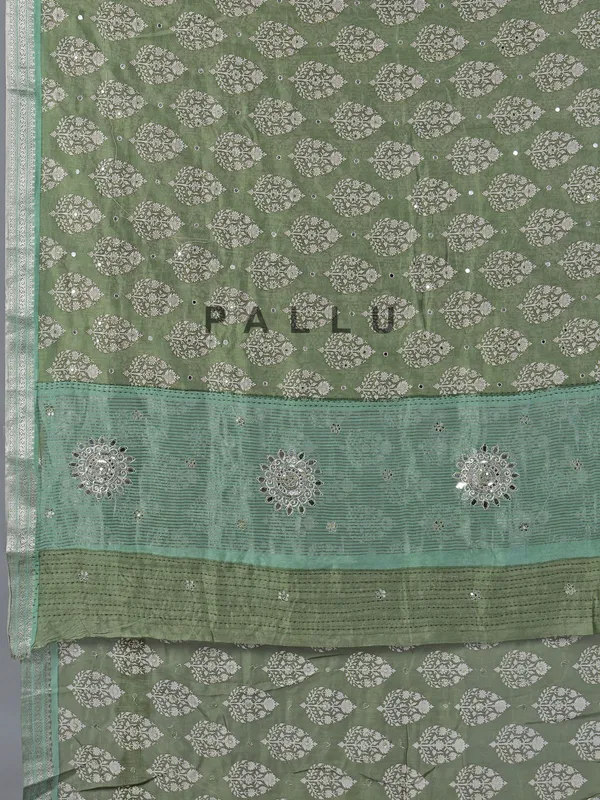 Pista green cotton wedding wear saree for women
