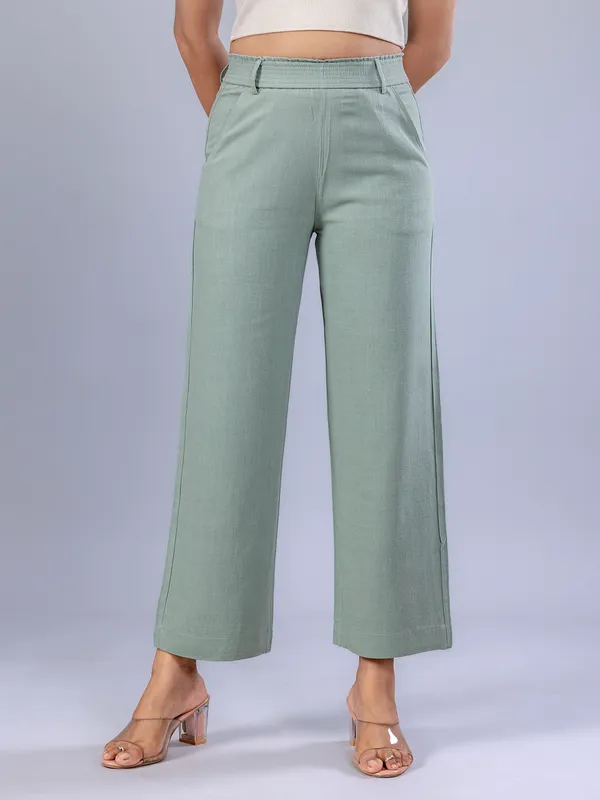 Pista green cotton women pant