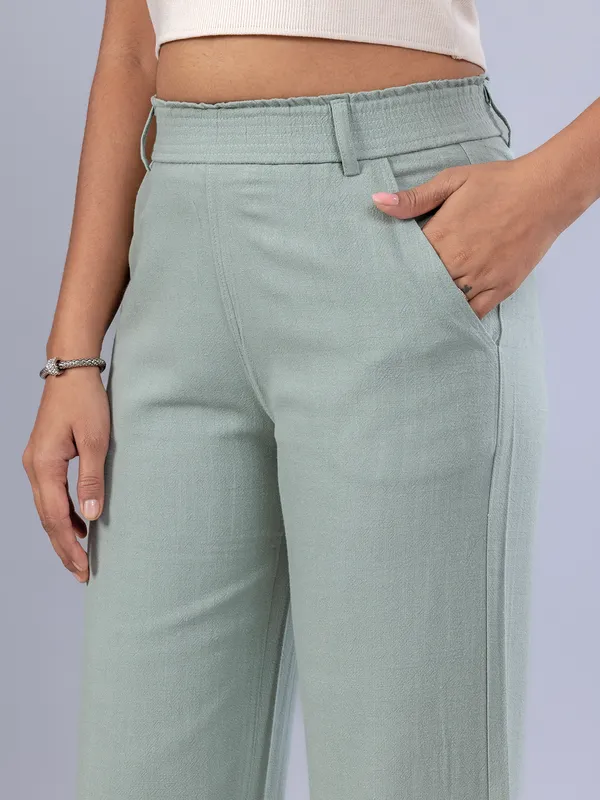 Pista green cotton women pant