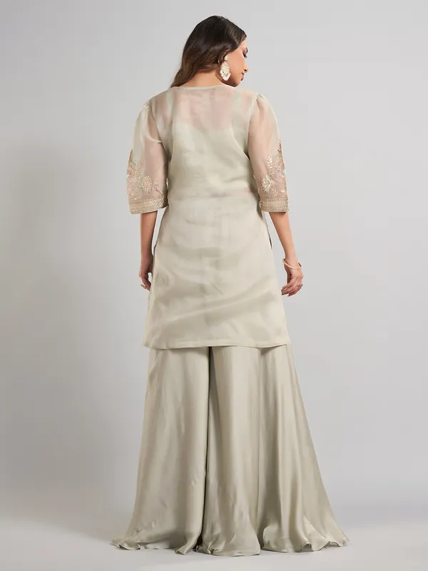 Pista green designer tissue and satin silk palazzo suit