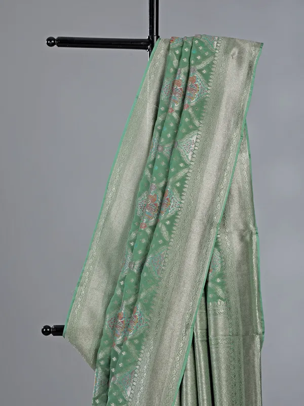 Pista green dola silk saree for festival