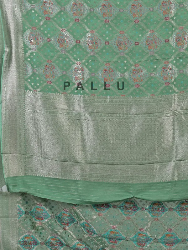 Pista green dola silk saree for festival