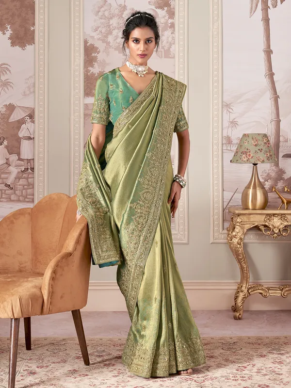 Pista green embellished saree for weddings