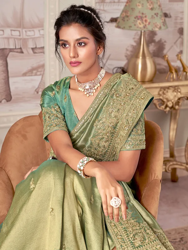 Pista green embellished saree for weddings