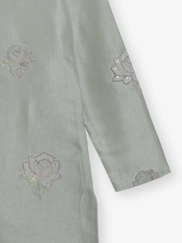 Pista green embroidered boys kurta suit