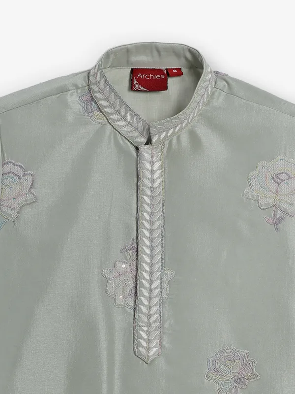 Pista green embroidered boys kurta suit