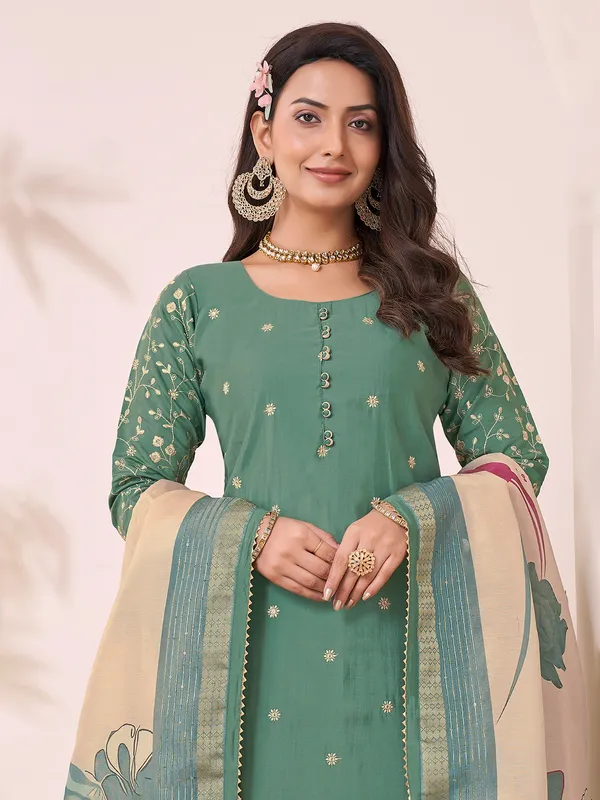 Pista green embroidered silk salwar suit with dupatta