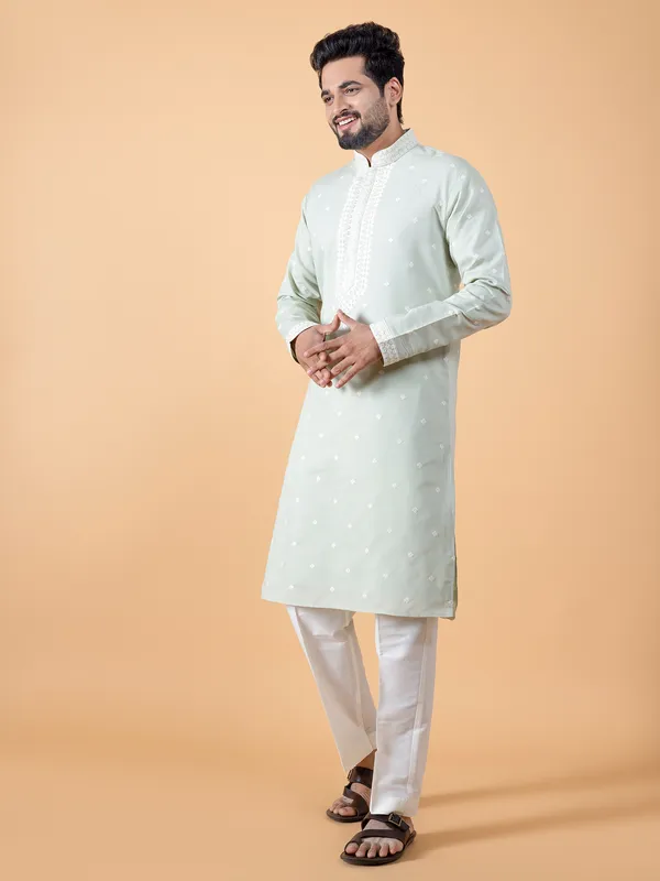 Pista green embroidery kurta suit