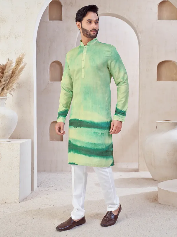 Pista green festive wear kurta suit in cotton