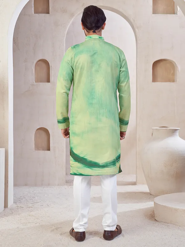 Pista green festive wear kurta suit in cotton