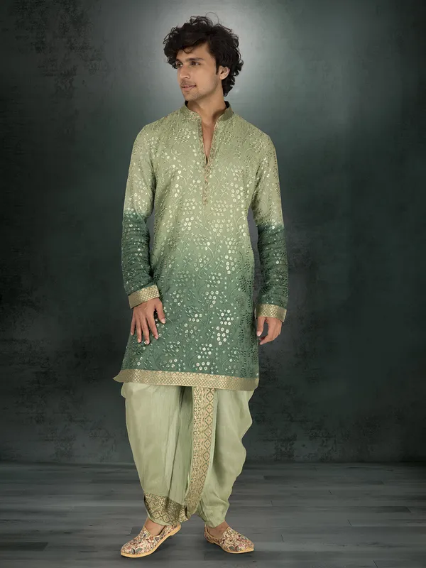 Pista green georgette embroidered dhoti kurta suit