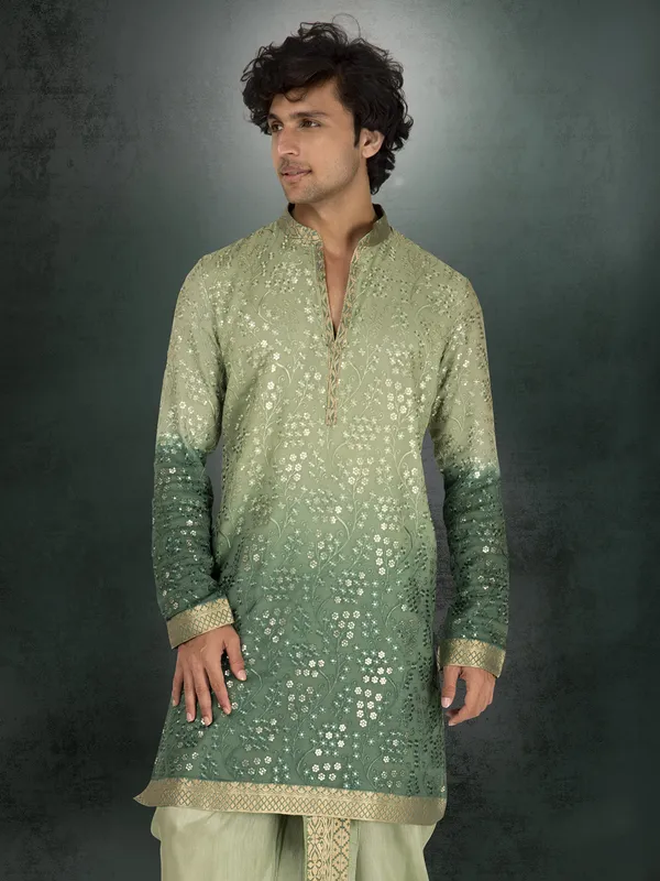 Pista green georgette embroidered dhoti kurta suit