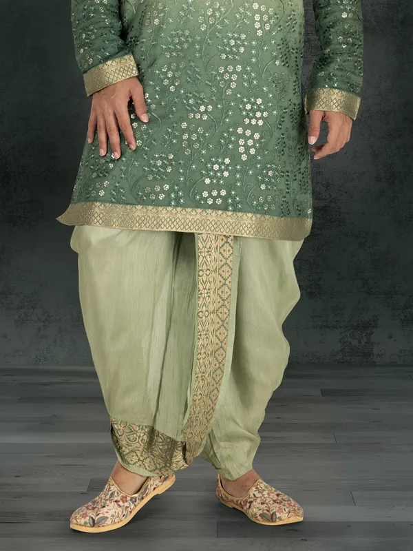 Pista green georgette embroidered dhoti kurta suit